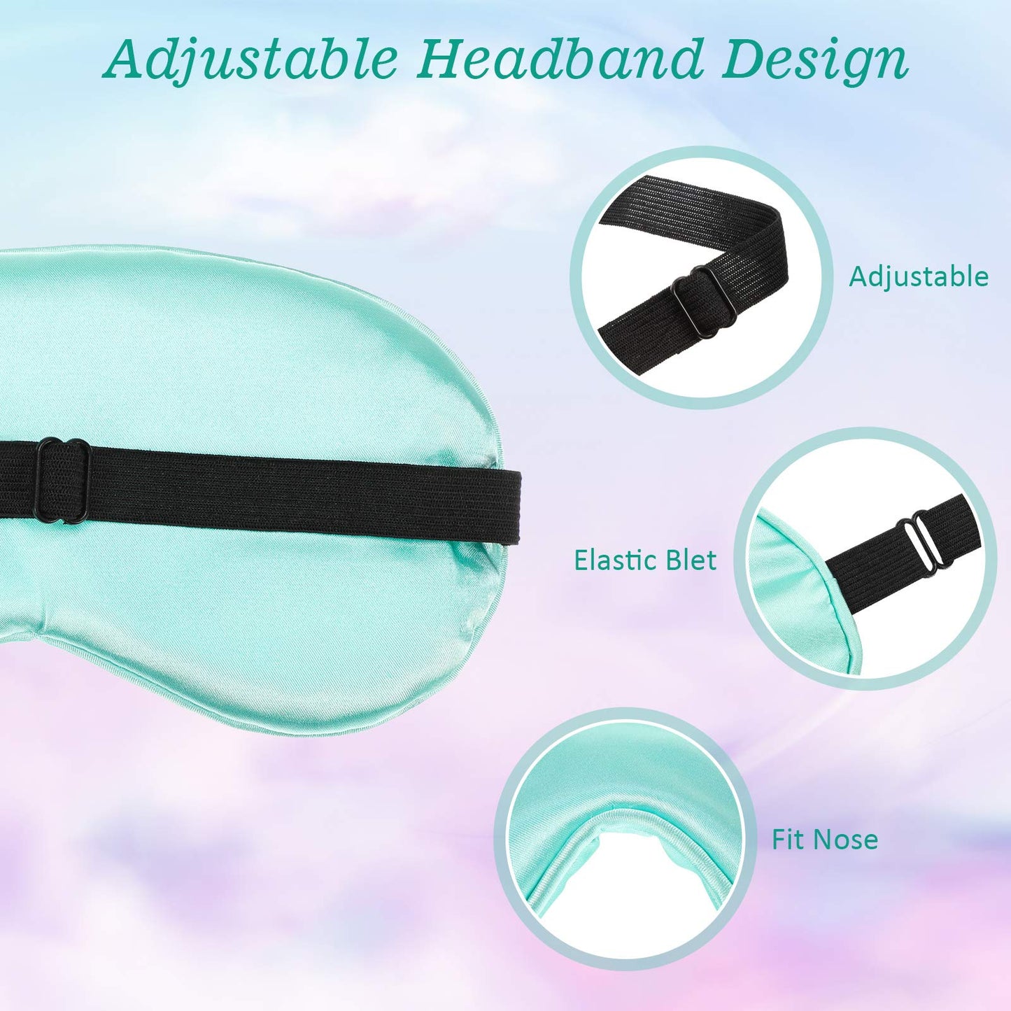 BBTO 4 Pcs Silk Sleep Eye Masks Smooth Soft Satin Eye Covers with Adjustable Strap Blindfold for Sleeping Blocking Out Lights Travel Relaxation (Royal Blue, Dark Green, Navy Blue, Black)