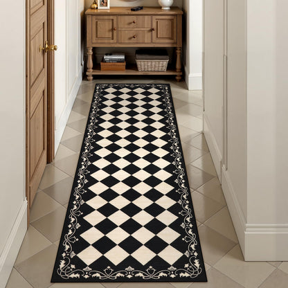 Beeiva Checkered Bathroom Runner Rug 2x6, Black and White Washable Runners for Hallways Non Slip, Moroccan Trellis 2x6 Rug for Besides Laundry Kitchen, Checkerboard Stain Resistant Bathroom Decor