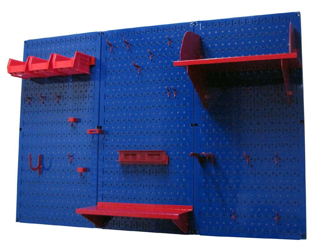 Wall Control Pegboard Organizer 4 ft. Metal Pegboard Standard Tool Storage Kit with Blue Toolboard and Red Accessories