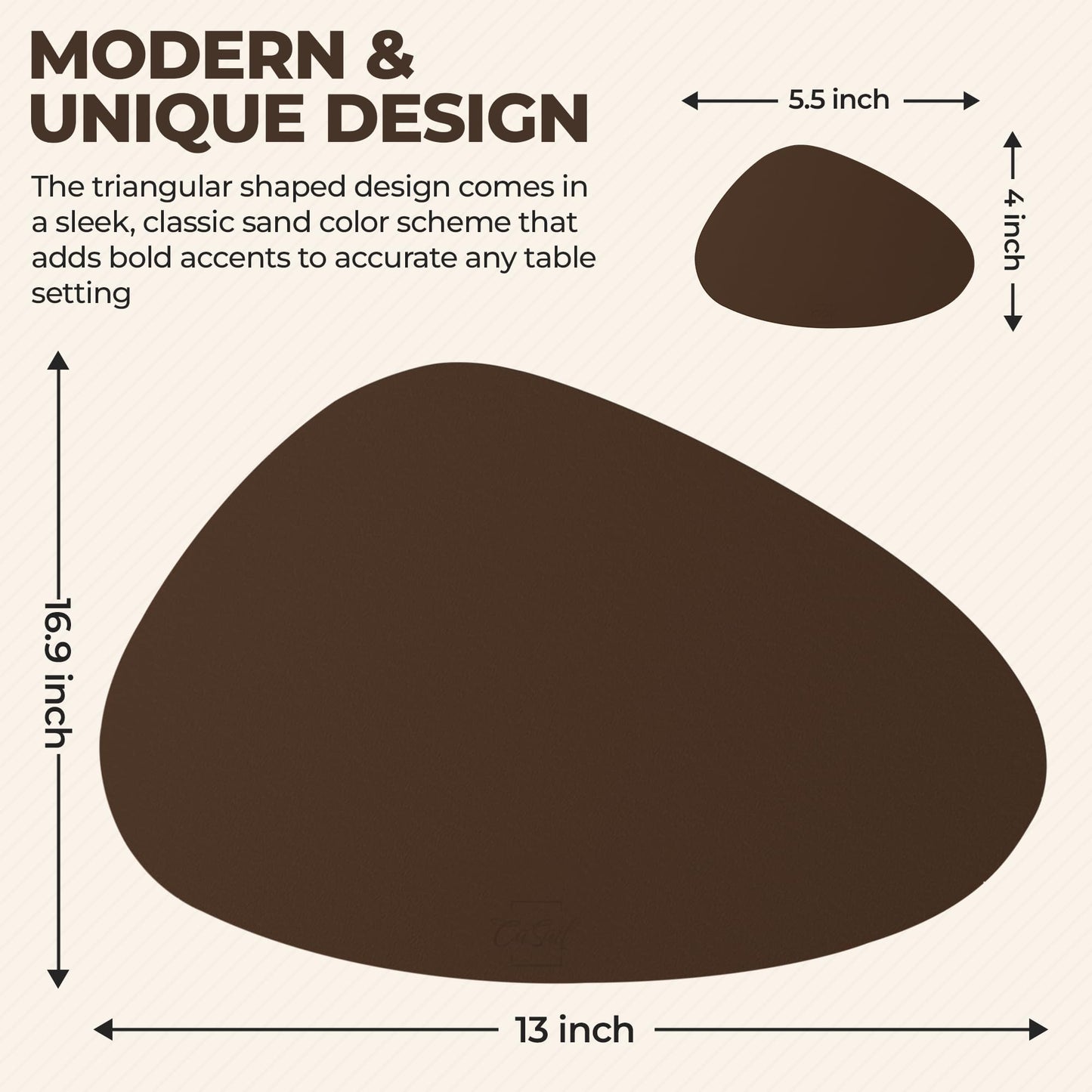 CaSail Faux Leather Placemats and Coasters - Set of 4 Round Modern Brown Table Mats for Dining - Heat Resistant, Waterproof & Non Slip Place mat for Indoor & Outdoor - Wipeable for Easy Care (Brown)