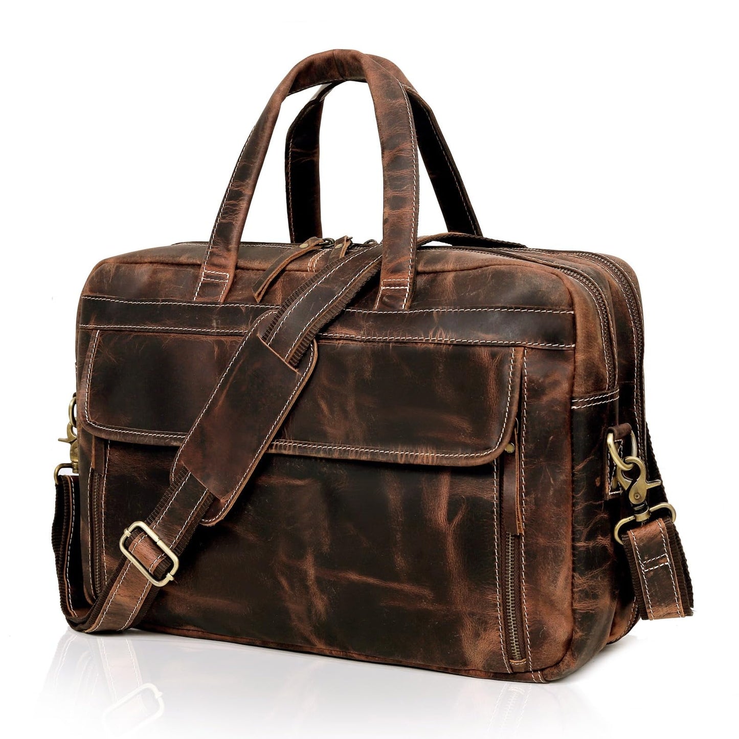 Full Grain italian Leather Briefcase for Men Top Choice Gifts Handcrafted Laptop Bag with Multiple Compartments (Brown, 16 inch)