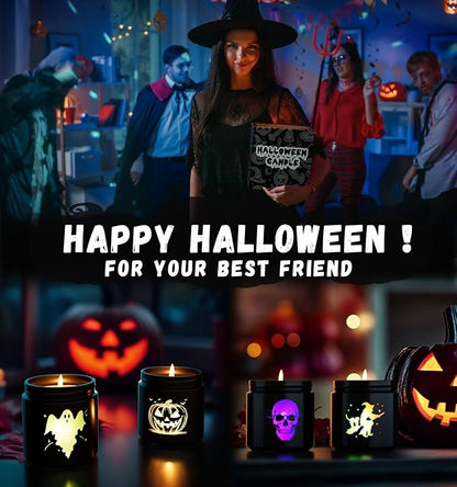 Halloween Decor Indoor-4 Pack Candles Set, LED Scented Candle,Halloween Gifts with Pumpkin|Skull|Ghost|Witch|, 80H Lasting Burn Candles for Home Decorations Indoor