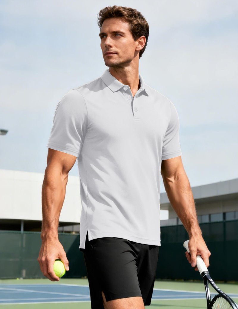 MAGCOMSEN White Polo Shirts for Men Short Sleeve Performance Moisture Wicking Golf Polos Athletic Work Casual Plain Collared Shirt