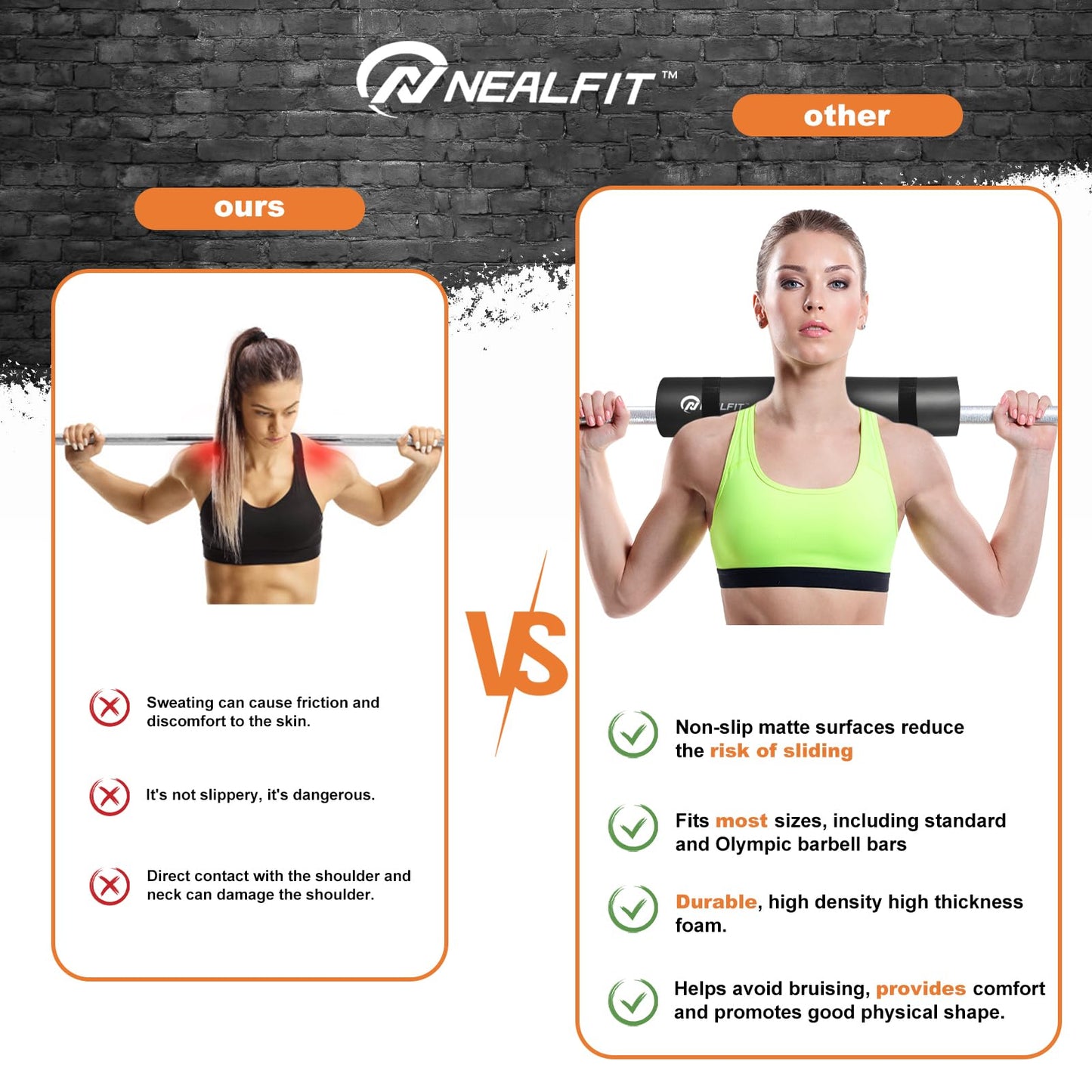 NEALFIT Barbell Pad Squat Pad for Squats—Squat Bar Pad—Great for Weightlifting,Lunges and Hip Thrusts—Foam Sponge Pad—Fit Standard and Olympic Bars Perfectly