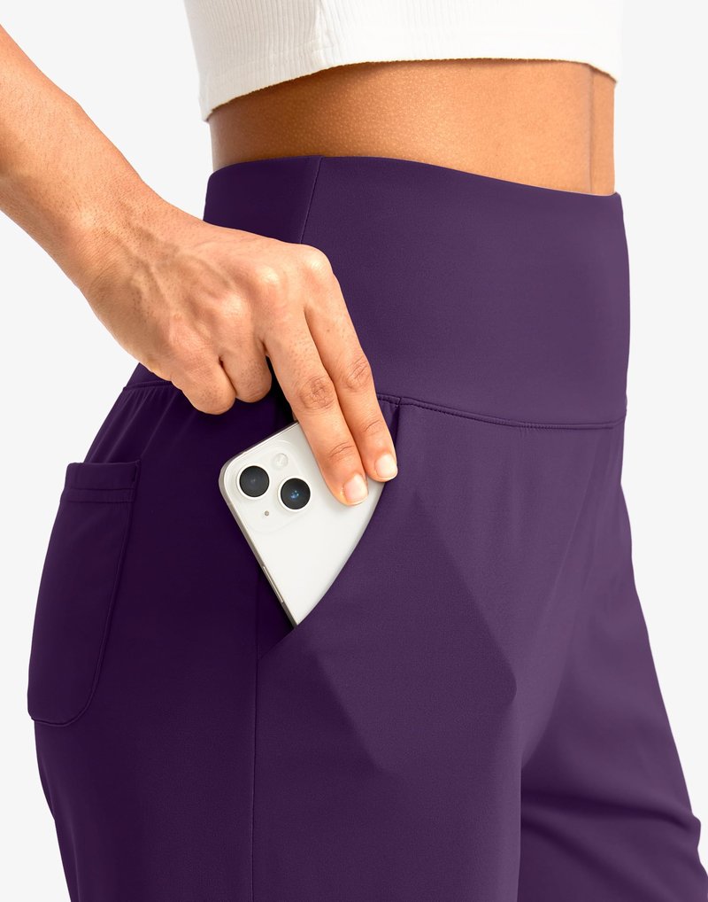G Gradual Women's Bermuda Long Shorts with Pockets 9" High Waisted Knee Length Shorts for Women Walking Athletic Workout(Purple,XL)