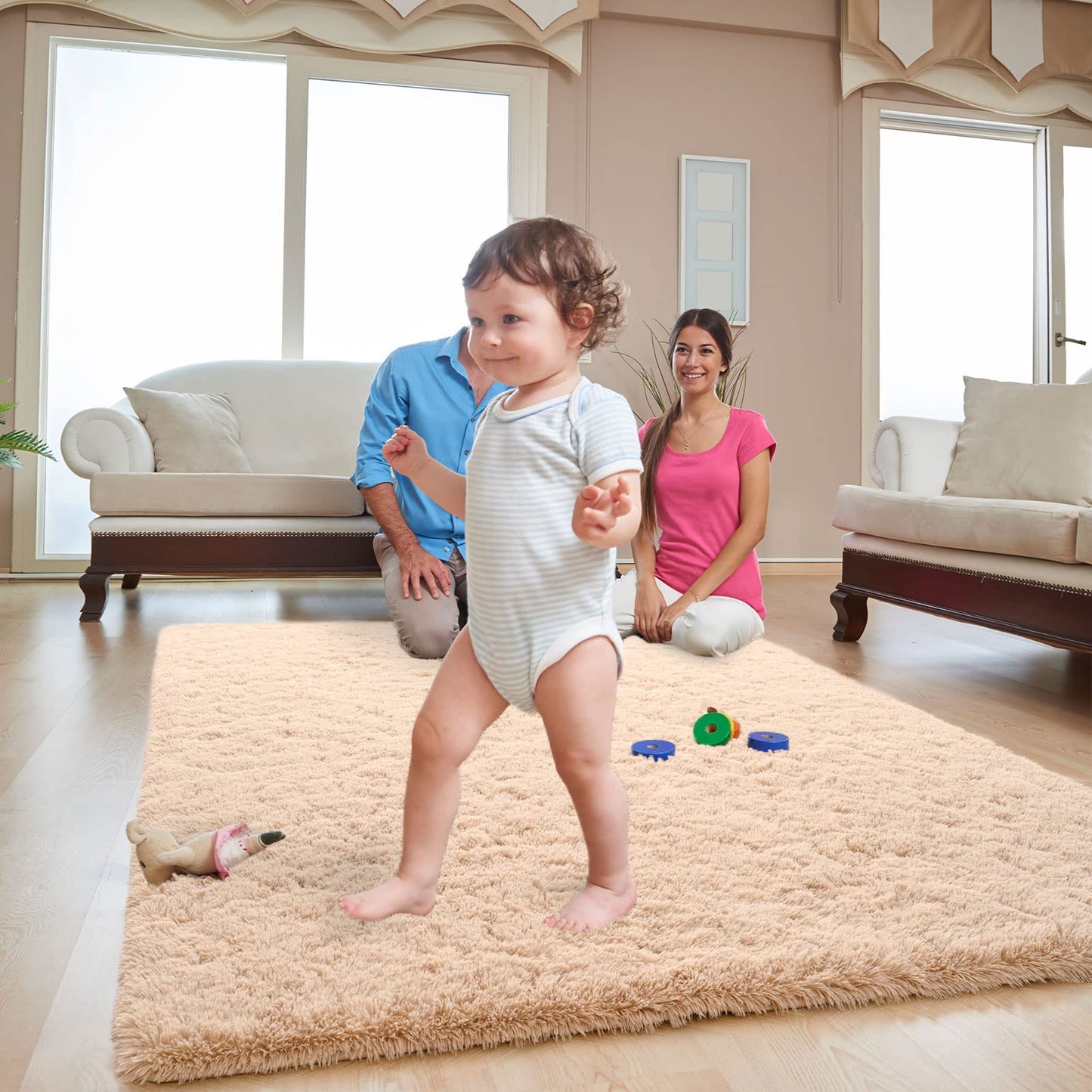 ISEAU Fluffy Rug Carpets Soft Shaggy Area Rugs Indoor Floor Mats for Kids Room Fuzzy Carpet Comfy Cute Nursery Mat Bedside Rug for Boys Girls Bedroom Living Room Home Decor, 3ft x 5ft,Camel