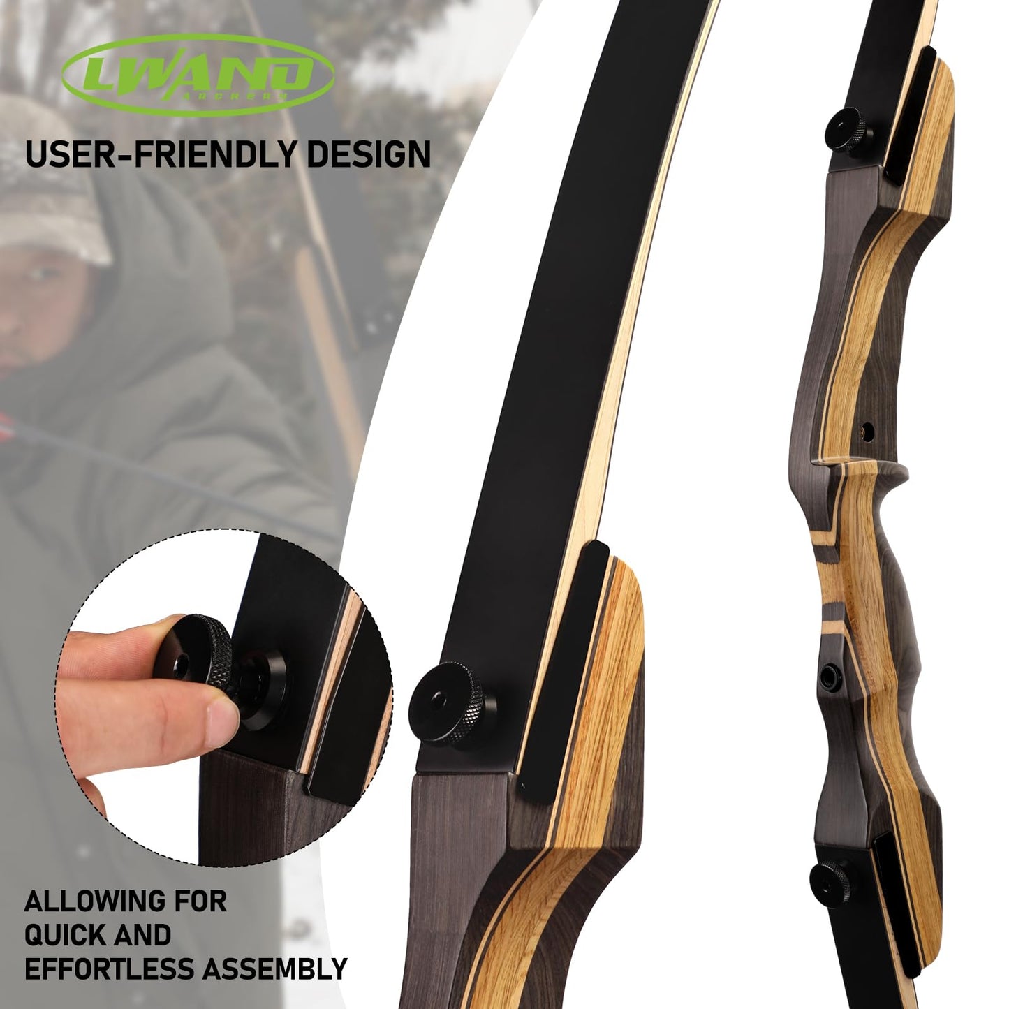 LWANO Archery Takedown Recurve Bow 62", Right Handed, 25-50 Lbs
