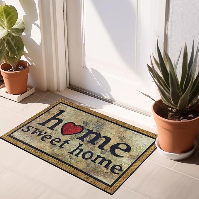 CHICHIC Door Mat Welcome Mat 17x 30 Inch Front Door Mat Outdoors for Home Entrance Outdoors Mat for Outside Entry Way Doormat Entry Rugs, Heavy Duty Non Slip Rubber Back Low Profile, Ink Home