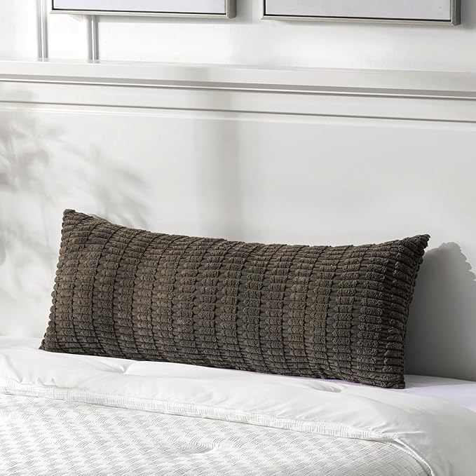 Fancy Homi Dark Brown Long Body Lumbar Decorative Throw Pillow Covers 14x36 Inch for Bed Couch Bedroom Bench, Soft Corduroy Rectangle Solid Pillow Case, Rustic Farmhouse Boho Room Decor