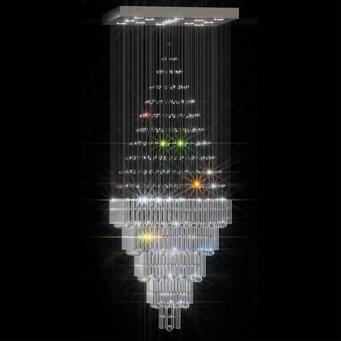 Flashing God D40''X H80'' High Ceiling Chandelier Crystal Raindrop Chandeliers Staircase Large Chandelier Villa Entrance Foyer Ceiling Light High Ceiling Pendant Light Fixture