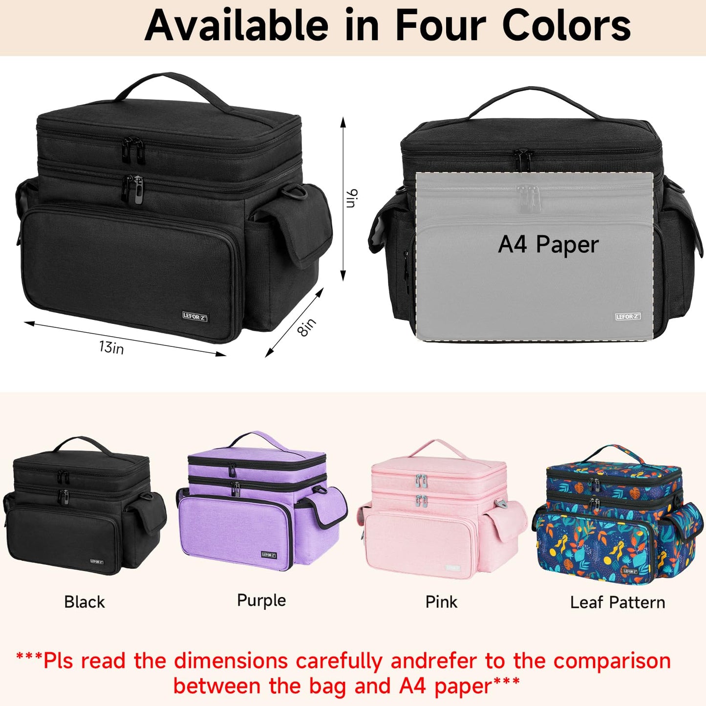 LEFOR·Z Large Sewing Supplies Organizer(13 x 8 x 9 in),Double-Layer Sewing Accessories Storage and Organizer Case Bag,Protable Travel Sewing Box Sewing Basket for Sewing Tools,Black(Bag Only)