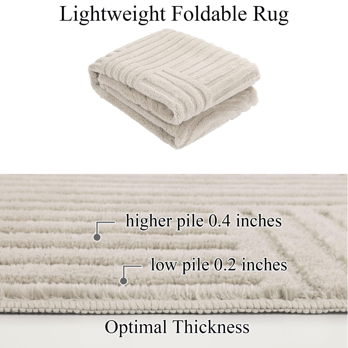 SHACOS Soft Cozy Fluffy Arch Pattern High-Low Pile Small Rug 2'x3' Non Slip Washable Textured Minimalist Area Rugs Modern Geometric Carpet for Bedroom Bathroom Kitchen, Beige