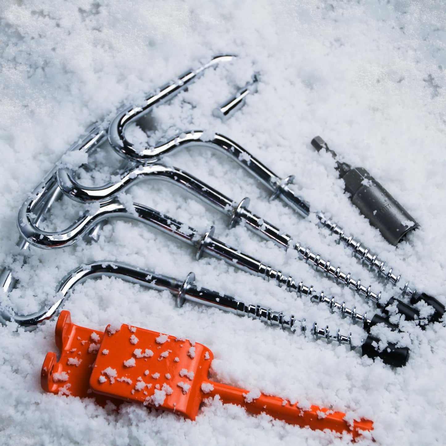 Pristis Ice Anchor Tool Kit, Ice Fishing Tent Stakes Nails with Drill Adapter, Stainless Steel Augers Accessories Set, Threaded Gear Equipment with Protective Bag for Setting Up Camping Shelter Shanty