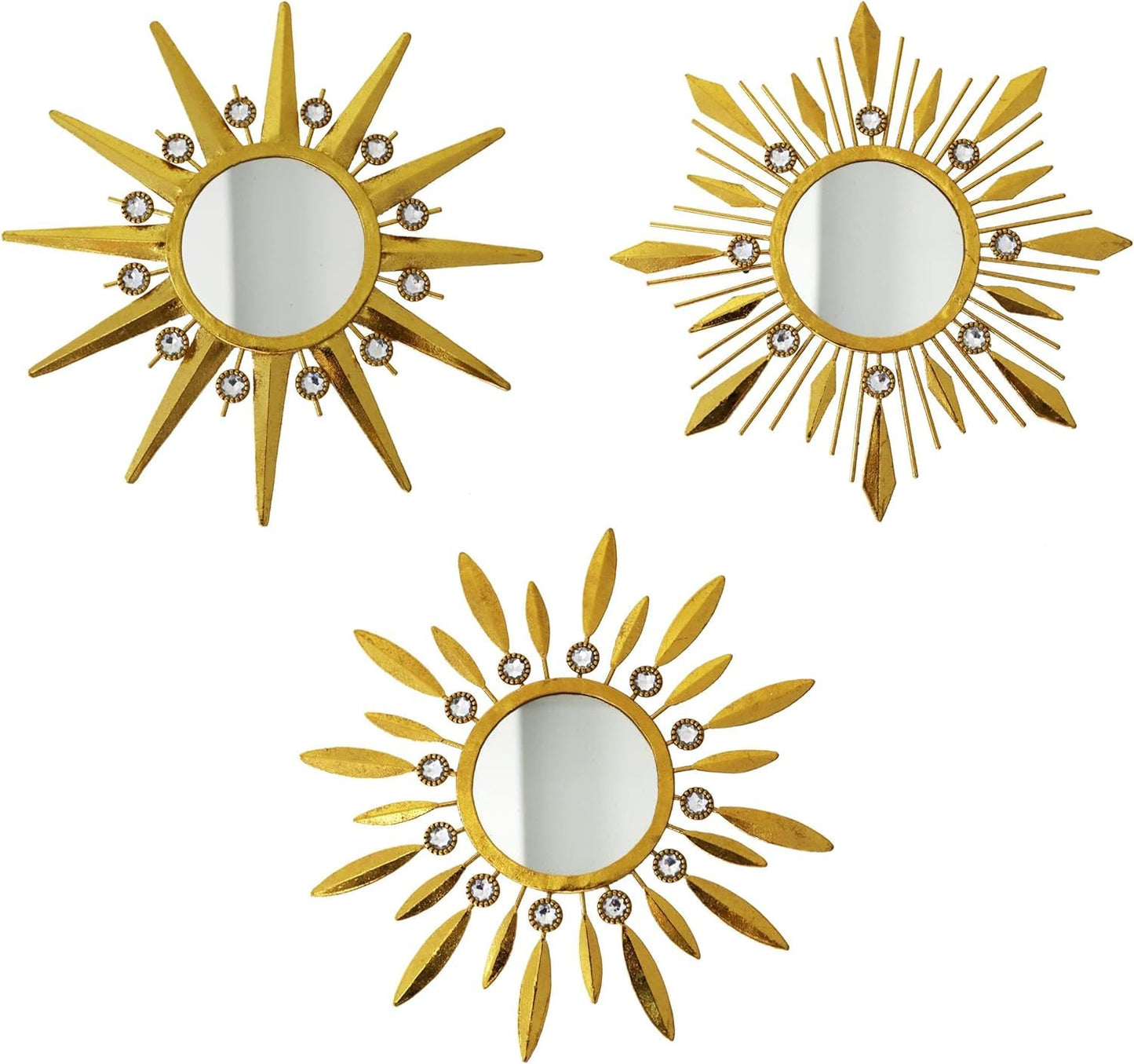 Champagne Gold Round Mirrors for Wall Art Pack of 3 Decorative Mirror