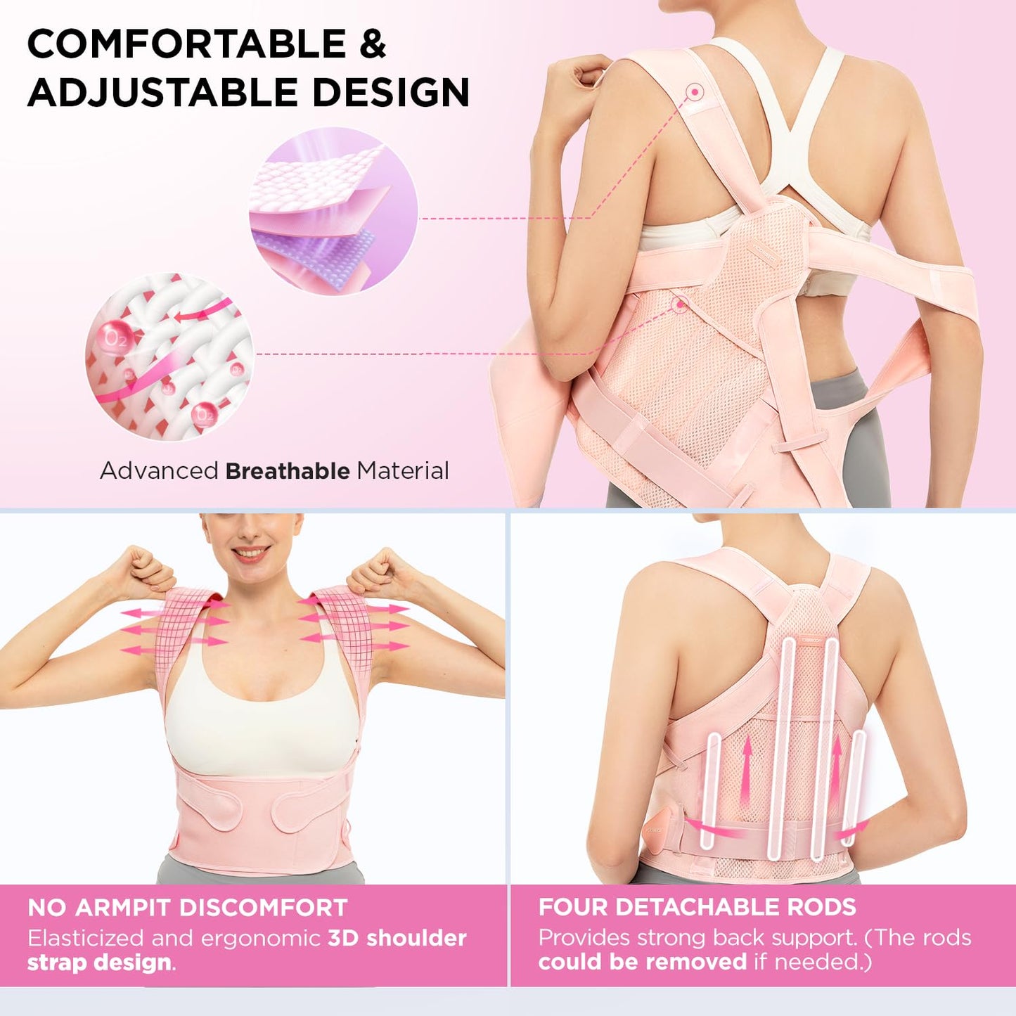 Vicorrect Posture Corrector for Women and Men: Back Support Brace Relieve Upper Back Shoulders Pain (Pink, Medium)
