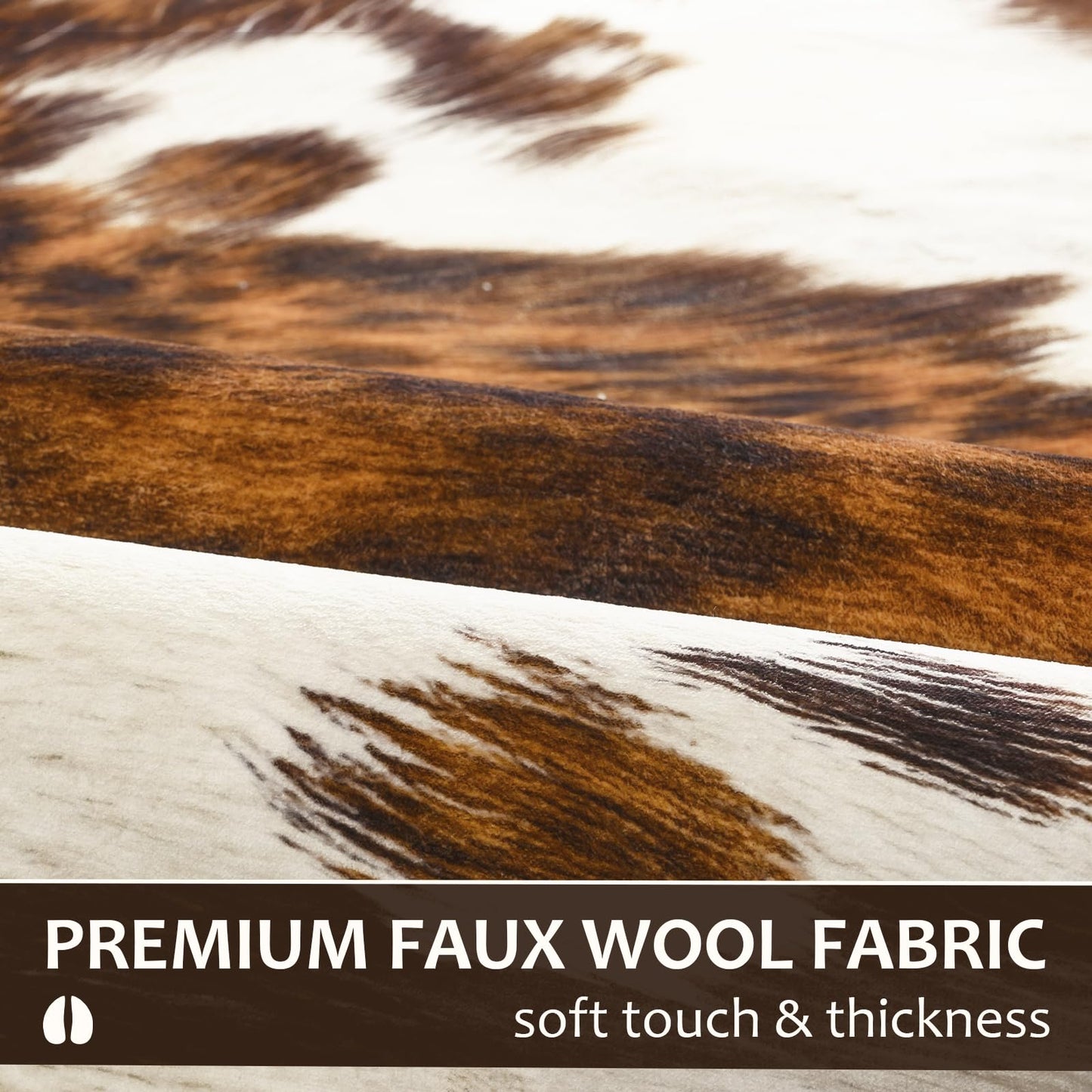 B BENRON Soft Cowhide Rug 4x6 Ft, Faux Cow Hide Rugs for Living Room Bedroom, Non-Slip TPR Backing for Hardwood Floors, Machine Washable & Easy to Clean, Pet Friendly Carpet for Kids, Brown