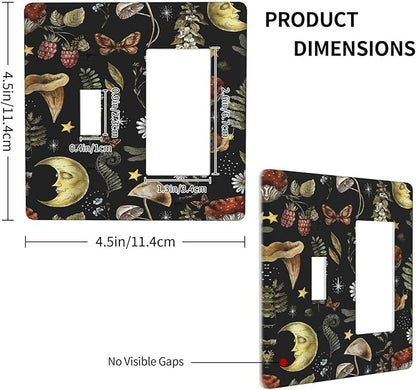 Nature Plant Botanical Daisy Mushroom Snails And Moon 2 Gang Combination Light Switch Cover Decorative Toggle Rocker/Decora Wall Plate Electrical Faceplate for Bathroom Kitchen Home Decor