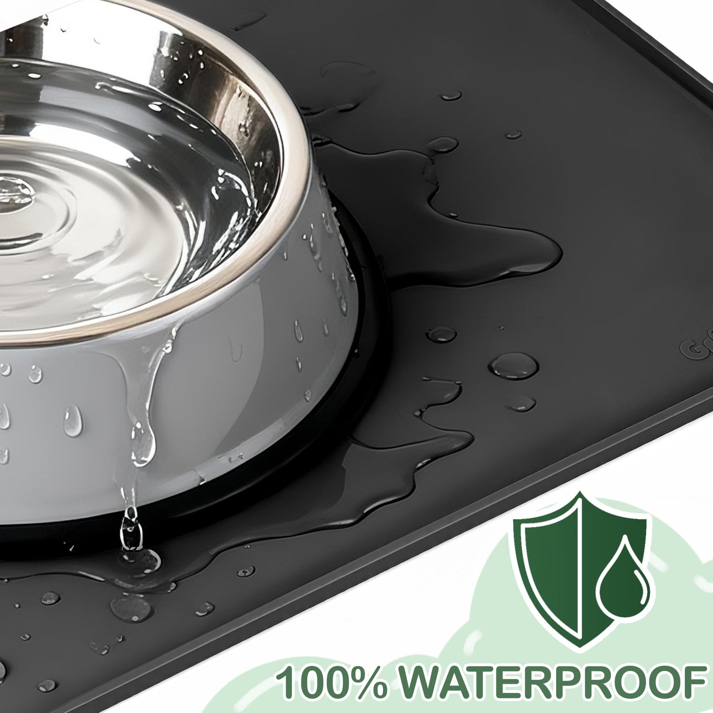 Greatbond 100% Waterproof Silicone Pet Feeding Mat,Warped Resistant Raised Edge BPA-Free Dog Cat Food Mats, Non-Slip Pet Placemat with High Lip to Prevent Spills, Dishwasher Safe, 21.5"x14" Black