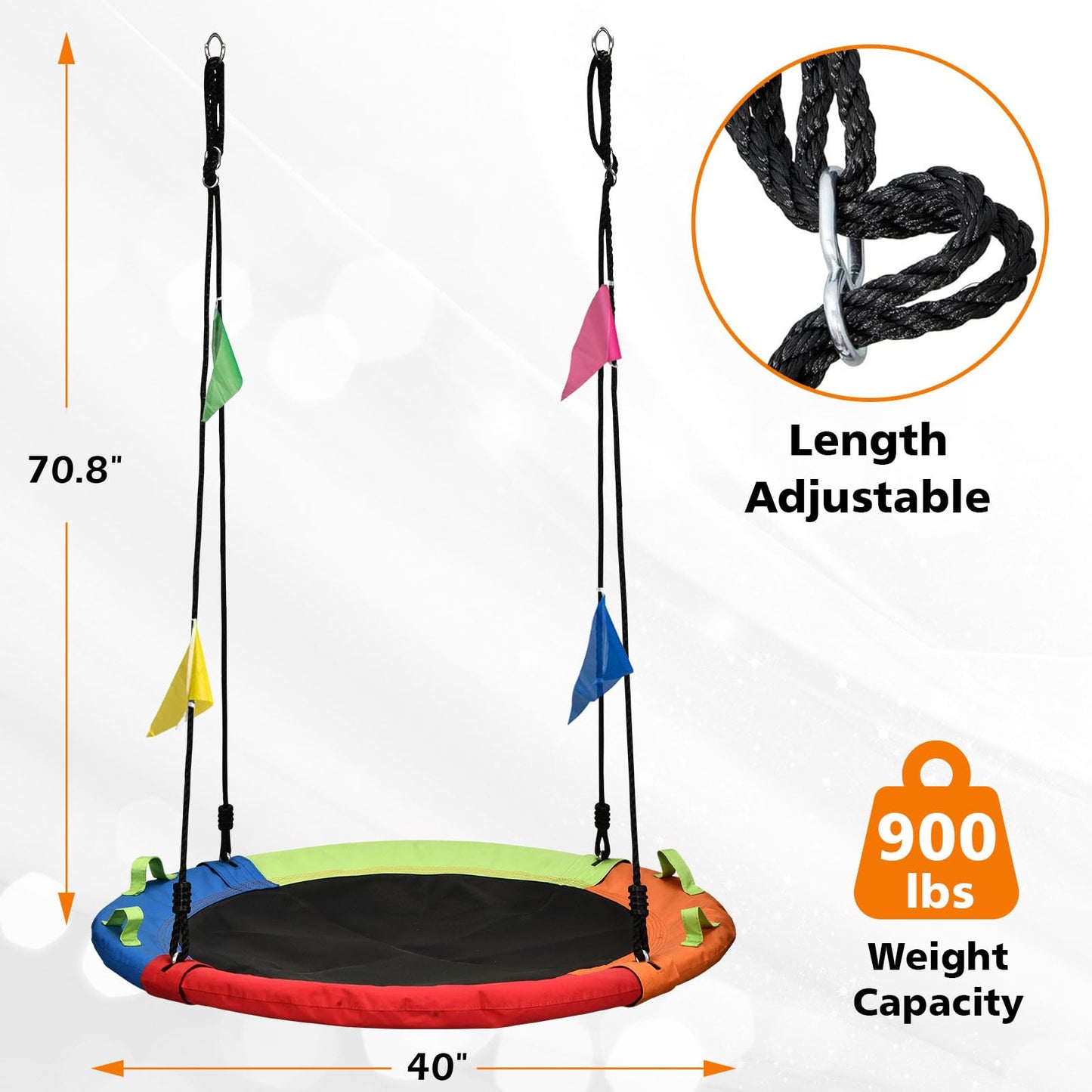 Tree Swing, Saucer Swing, 40 inch 900lbs Weight Capacity, with Adjustable Hanging Straps, for Backyard Outdoor, Multicolor, Circle Round Disc, Gifts for Kids