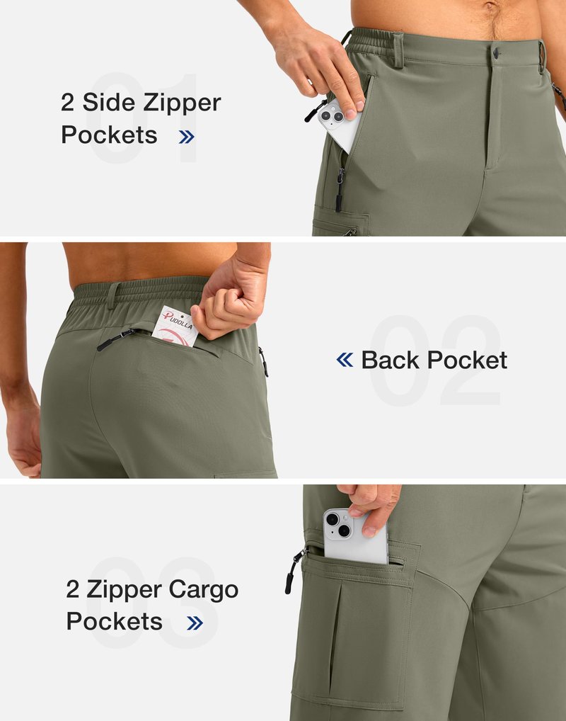 Pudolla Men's Hiking Shorts 11" Lightweight Cargo Work Shorts for Men Summer Travel Golf Casual Outdoor with 5 Pockets(Grey Sage X-Large)