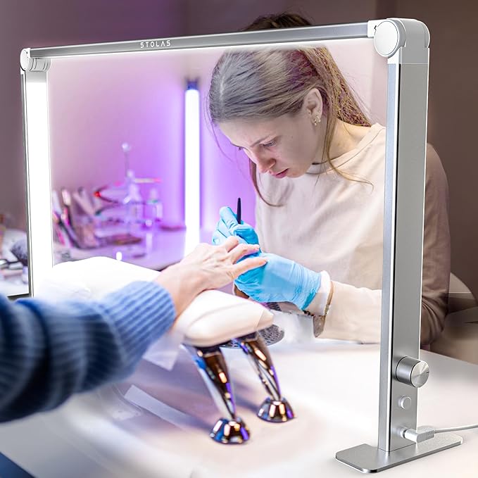 STOLAS Nail Tech Lamp for Desk, 4000K-6000K Dimmable LED Manicure Lamp, Desk Light for Nail Tech-Silver