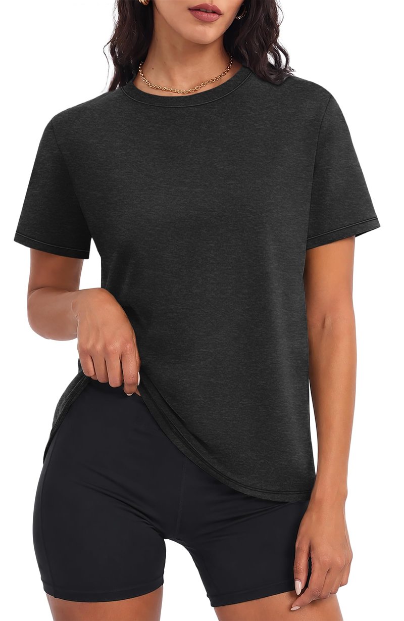 NIASHOT Womens T Shirts Pilates Outfits for Women Summer Women's Clothing Athletic Tops Athletic Gym Loose Fit Breathable Activewear Moisture Wicking Tshirts Black M