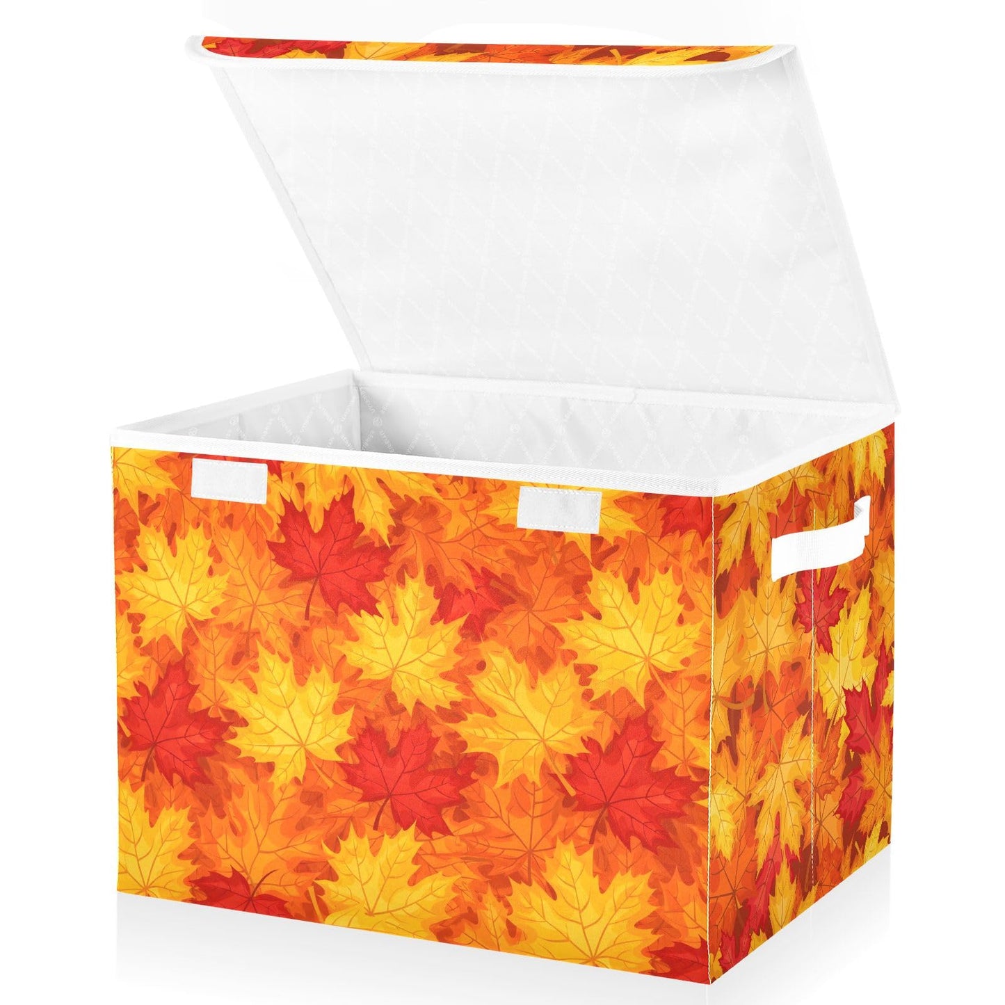 Bolaz Storage Bins with Lids and Handles, Fall Maple Leaves in Autumn Storage Box Storage Basket with Cover Collapsible Organizer Containers for Home Closet, Shelves