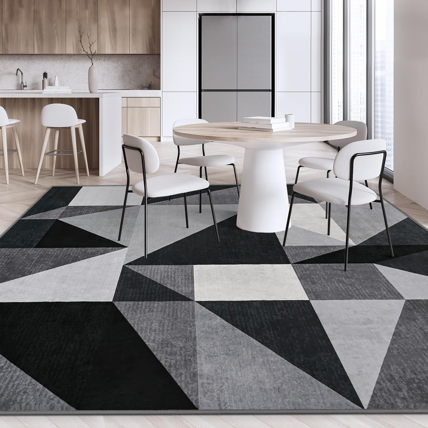 TWINNIS Indoor Modern Area Rug, 5x7 Geometric Patchwork Style Washable Large Rugs for Living Room Bedroom Hardwood Floors, Non Shedding Non Anti Backing Soft Carpet Home Floor Decor, Grey