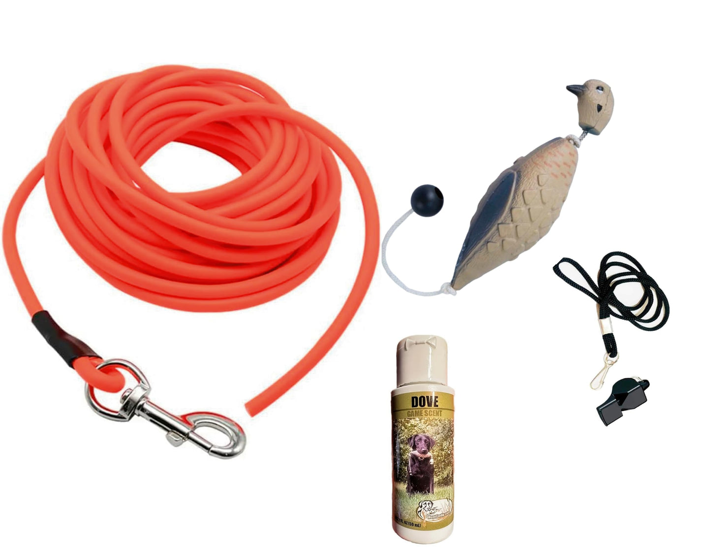 Dog Training Ruff-Cord Check Cord Tracking Leash 50 ft. - Dove Trainer - Dove Scent - Lanyard and Whistle Dog Training Kit HuntEmUp