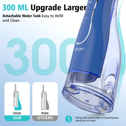 Leominor Water Flosser Pick for Teeth, 300ML Portable Oral Irrigator Upgraded Tank Removable,IPX7 Waterproof, Rechargeable Travel Teeth Cleaner, Professional Electric Flossing Machine (Pink)