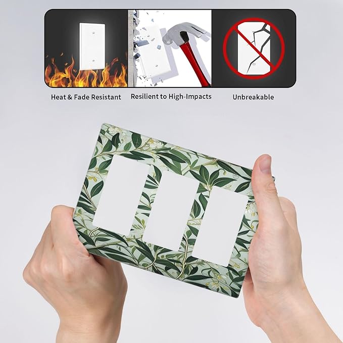 Sage Eucalyptus Leaves Foliage 3 Gang Rocker Triple Outlet Wall Plate Decorative Switchplate Cover Faceplate GFCI Light Switch Covers for Farmhouse Living Decor