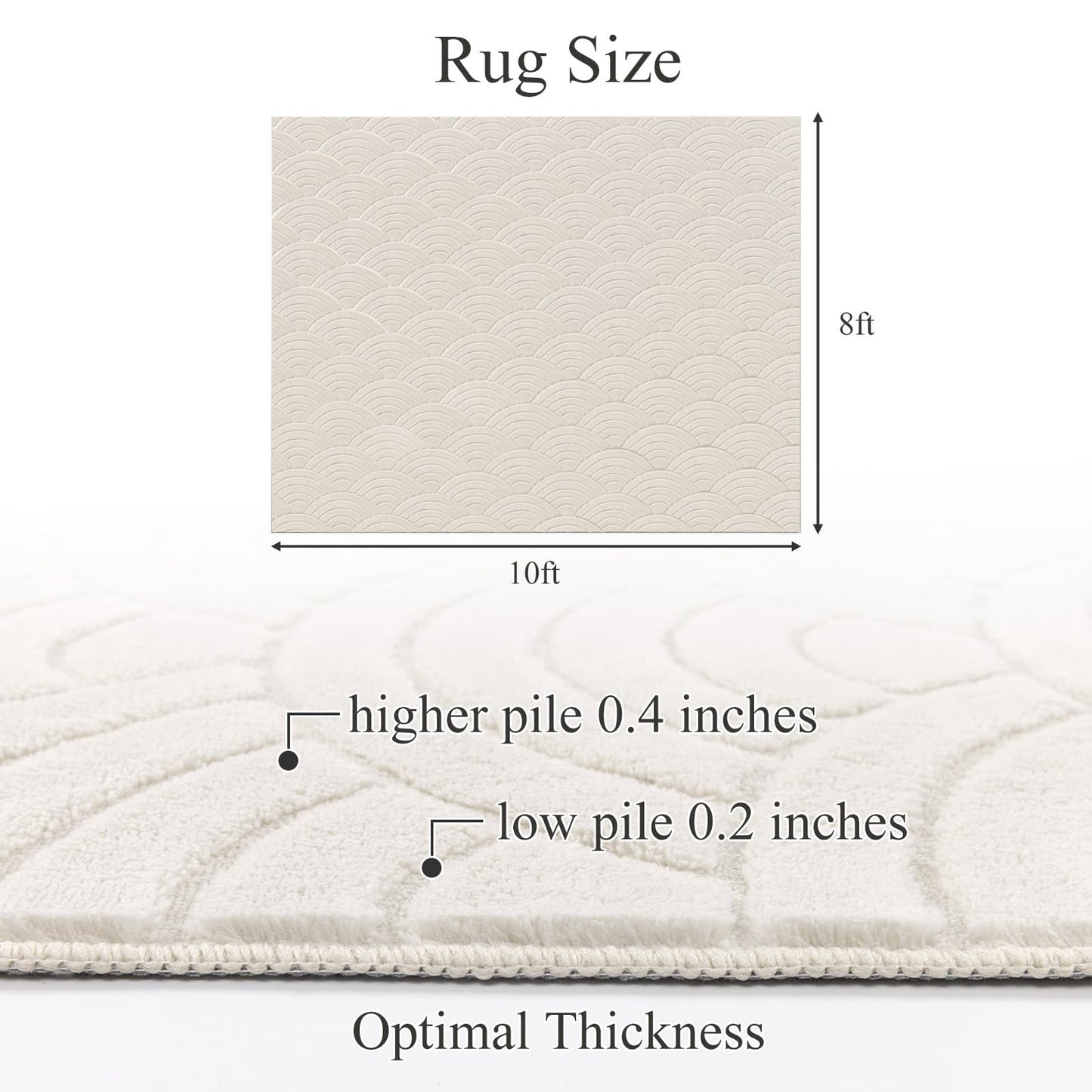 SHACOS Soft Cozy Fluffy Arch Waves Pattern High-Low Textured Area Rug 8'x10' Large Non Slip Washable Minimalist Rug Modern Graphic Rainbow Carpet for Living Room Bedroom Dining Room, Cream