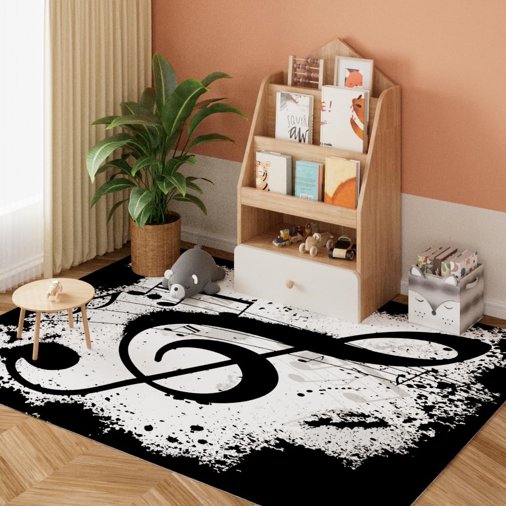 Ormis Music Notes Print Area Rug,Modern Flannel Microfiber Non-Slip Floor Mat Carpet for Living Room Bedroom 7' x 5'