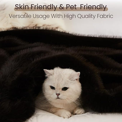 L'AGRATY Faux Fur Throw Blanket: 50''x 60'' Luxury Fluffy Plush Thick Faux Fur Blanket for Bed Couch Sofa - Cozy Soft Fuzzy Blankets for Women Man: Minky Couture Decoration Blanket (Black)