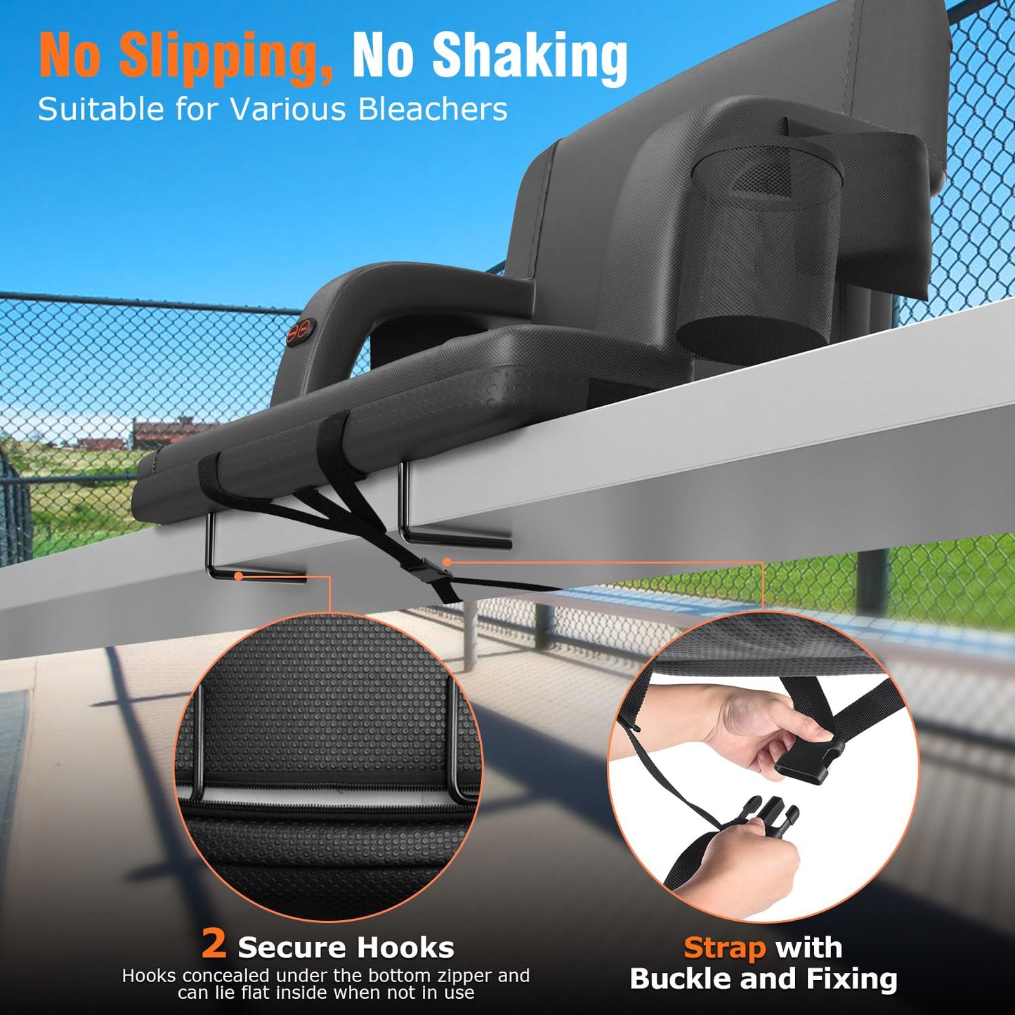 Suteck 2 pcs Dual-Sided Heated Stadium Seats for Bleachers with Back Support, 25" Portable Heated Bleacher Seat with Backrest, 3 Heat Levels, 5 Pockets – Ideal for Outdoor Stadiums and Events - Black
