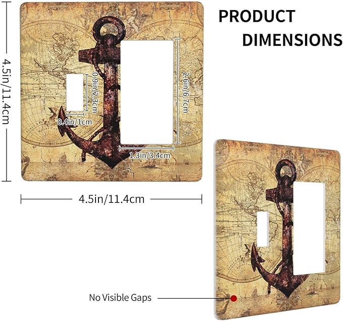 Anchor Nautical Vintage Map 2 Gang Light Switch Covers Single Toggle Rocker Combo Wall Plate Electrical Faceplate Decorative Switchplate for Office Livingroom Home Decor