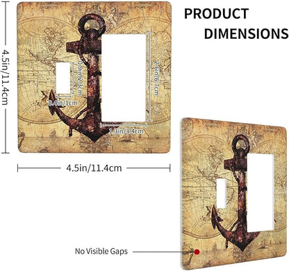 Anchor Nautical Vintage Map 2 Gang Light Switch Covers Single Toggle Rocker Combo Wall Plate Electrical Faceplate Decorative Switchplate for Office Livingroom Home Decor