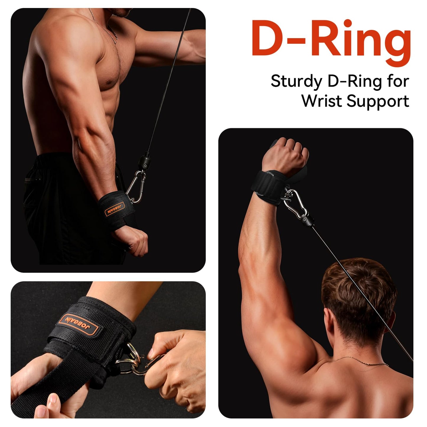 JOBGAIN 1 Pair Weight Lifting Straps with D Rings for Cable Machine Workout, Neoprene Padded Wrist Straps for Weightlifting Deadlifting, Non-Slip Wrist Support for Men Women, Black