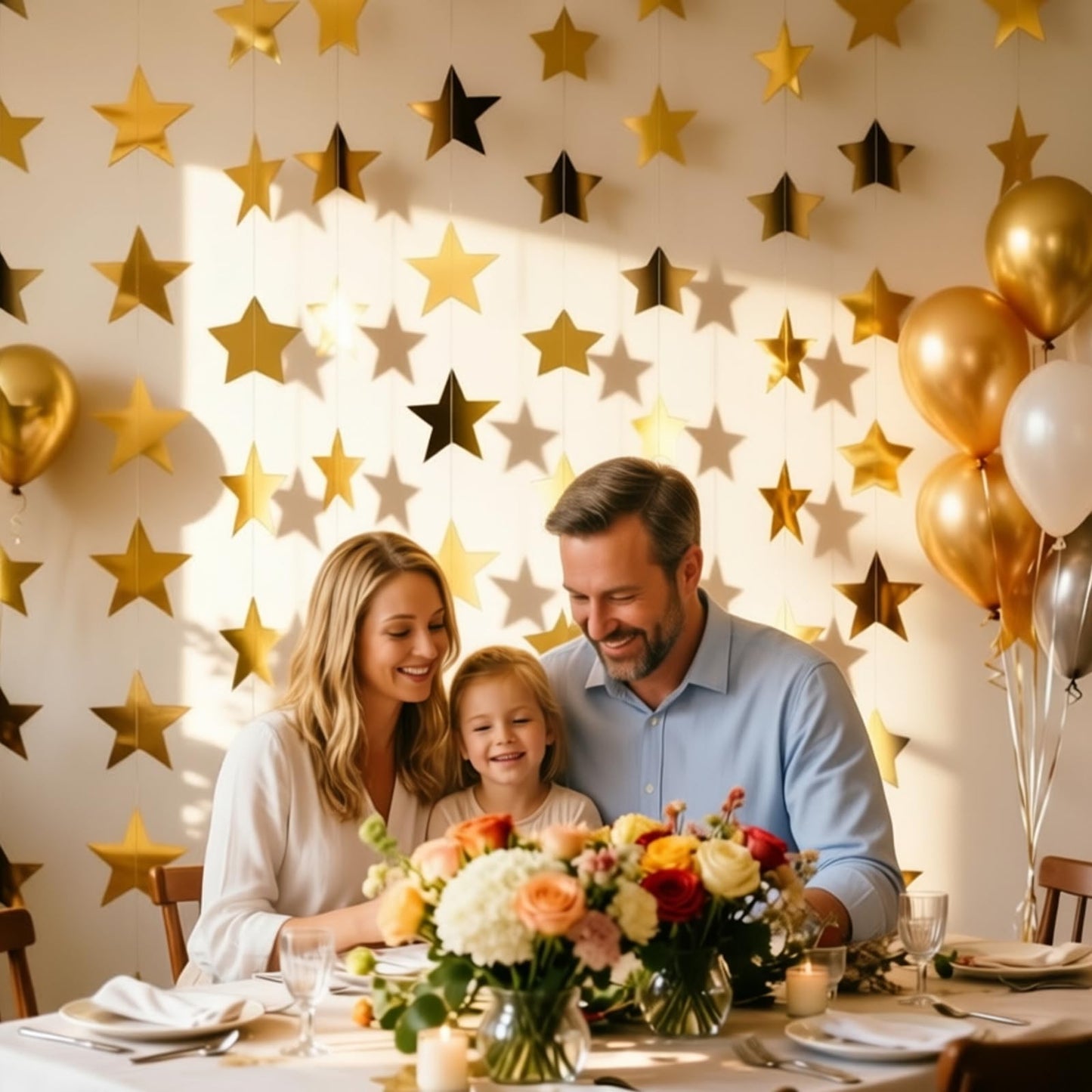 10 Pack Gold Star Garland 130FT Hanging Star Decorations, Double Sided Glitter Star Banner Streamers, Paper Star Garland for Party Wedding Birthday Graduation Ceiling Wall Decor