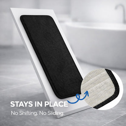 Uowuoiw Memory Foam Black Bathroom Rug Set 4-Piece, Soft & Supportive Bath Mat Set, Super Absorbent & Quick Dry, Non-Slip Backing, Machine Washable Rugs for Bathroom, Tub & Shower (Black)