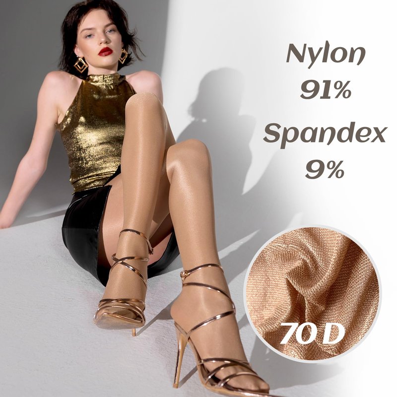 Aaronano Shiny Pantyhose for Women Shimmer Dance Tights 70D Oil High Waist Stockings Jazz Tights(S)