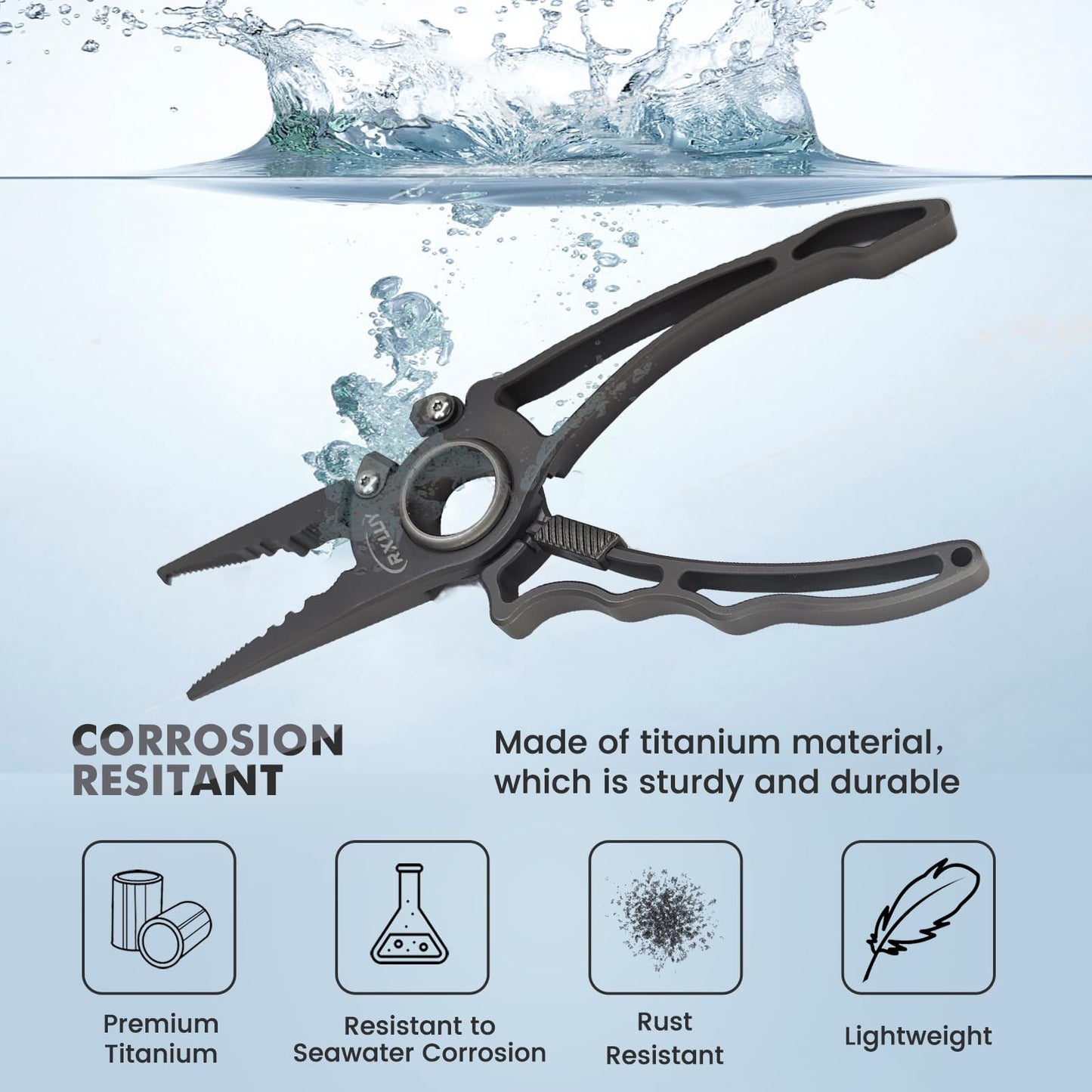 RXLUY Titanium Fishing Pliers, Premium Saltwater Fishing Gear, Tungsten Cutters, Split Ring Hook Remover, Fish Plier Holster with Retractable Lanyard, Ice Sea Fishing Kit Gifts for Men (with Lock)
