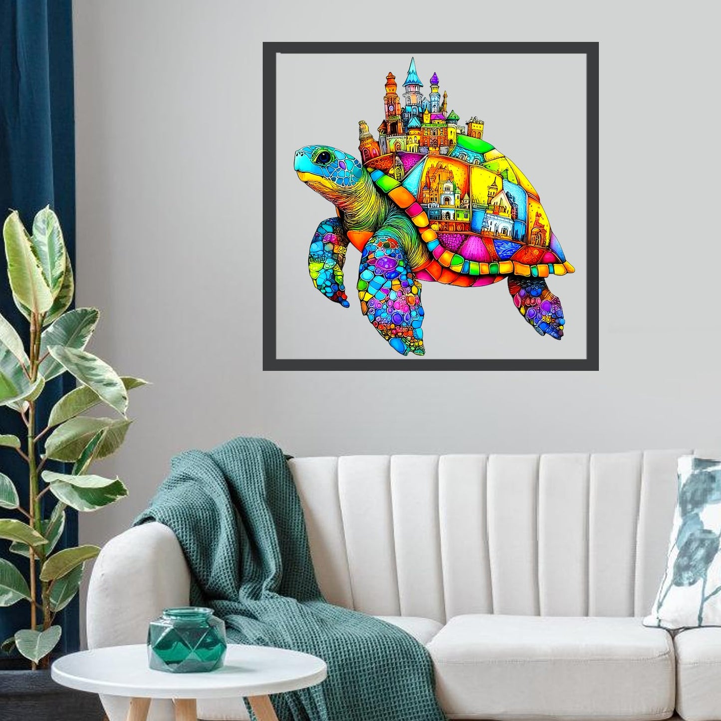 Mocfesk Sea Turtle Castle Wooden Puzzles, Ocean Jigsaw Wooden Puzzles for Adults and Kids, Small Puzzle for Seniors with Gift Box, Holiday Decor 11.4 x 10.7 in
