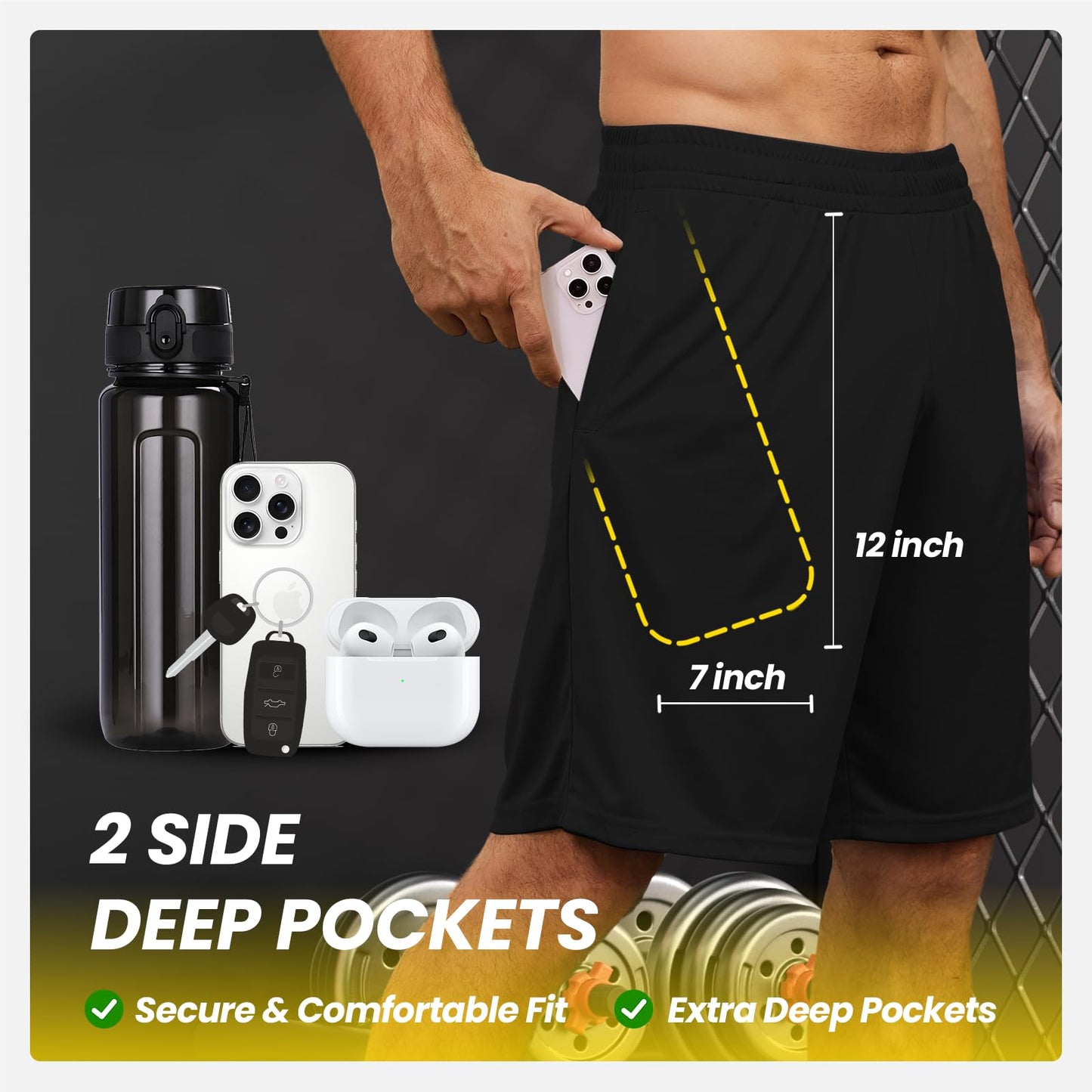 BALENNZ Athletic Shorts for Men with Pockets and Elastic Waistband Quick Dry Activewear
