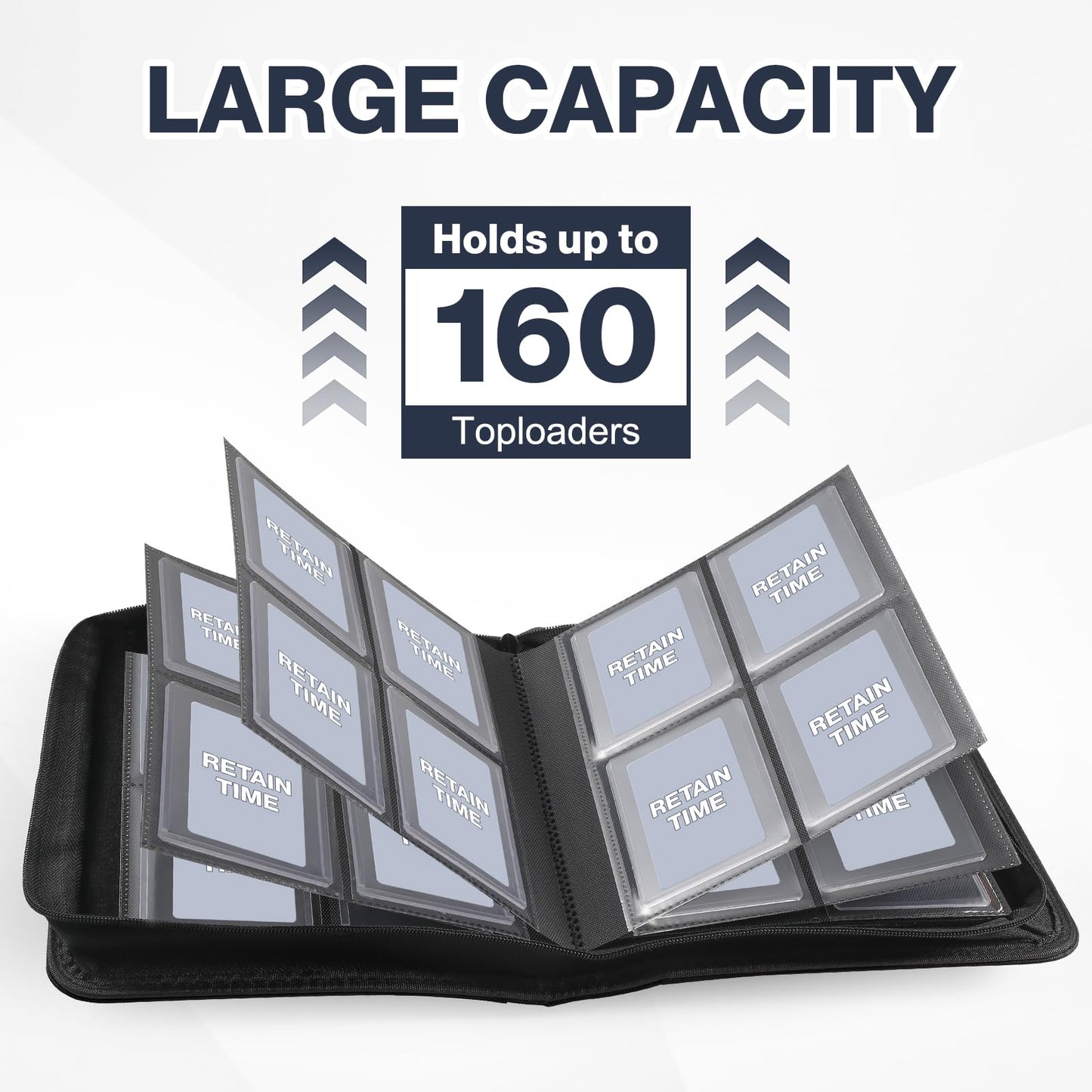 Toploader Binder, Holds 160 Toploaders, 100 Toploaders INCLUDED, 4-Pocket PU Cover Top Loader Binder for 3" x 4" Rigid Toploader, Ringless Double-Sided Toploader Card Binder for TCG, Sport Cards