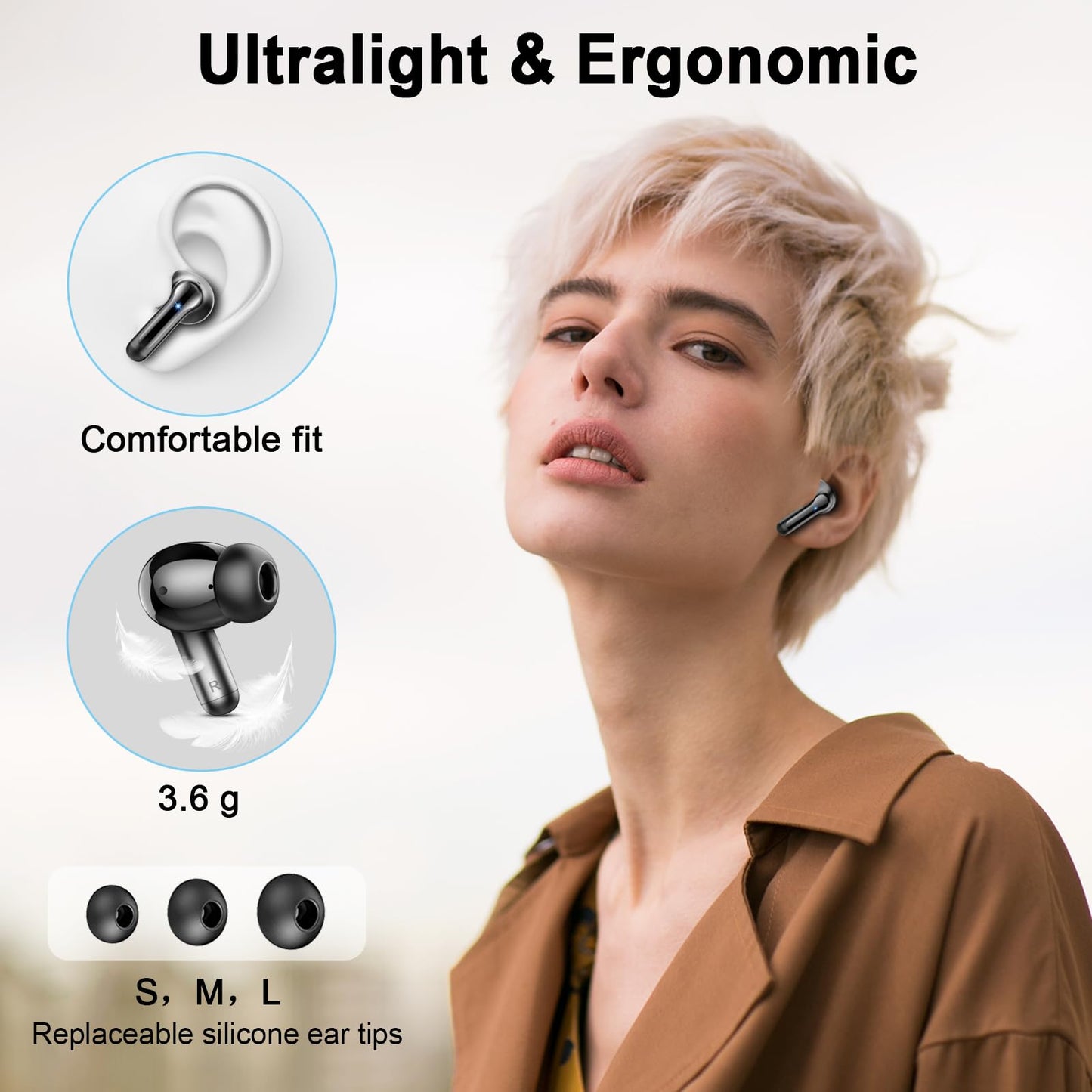Wireless Earbuds, 2026 3D-Stereo Bluetooth 5.4 Headphones Deep Bass Ear Bud, 4 ENC Noise Cancelling Mic, 40+Hrs USB-C Earphones, IP-X7 Waterproof Headset for Sport Workout Gym Laptop Pad Android iOS