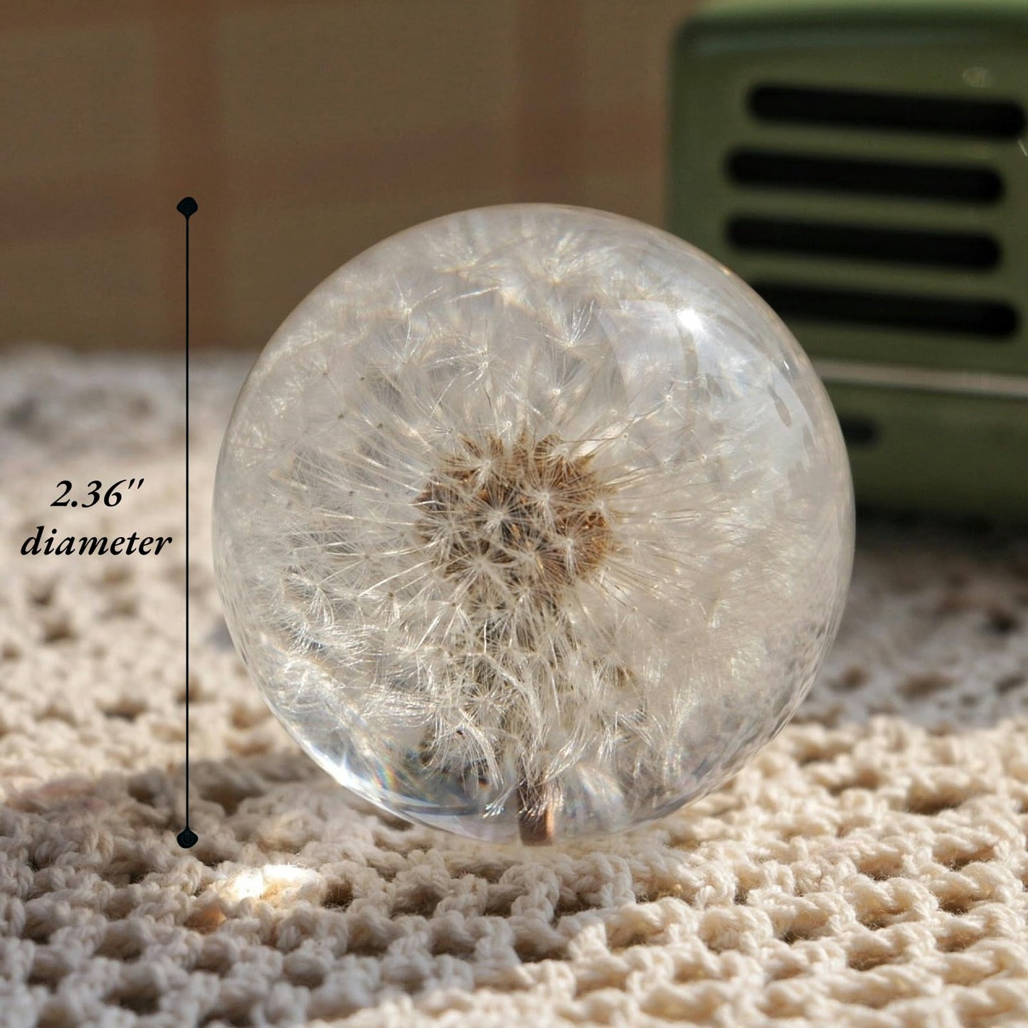 Real 60mm Dandelion Paperweight, Dandelion Resin Crystal Ball with Stand, Office Desktop Home Decor Gift for Dad,Mom,Teacher, Birthday, Wedding Valentine's Mother's Father's Day Gifts