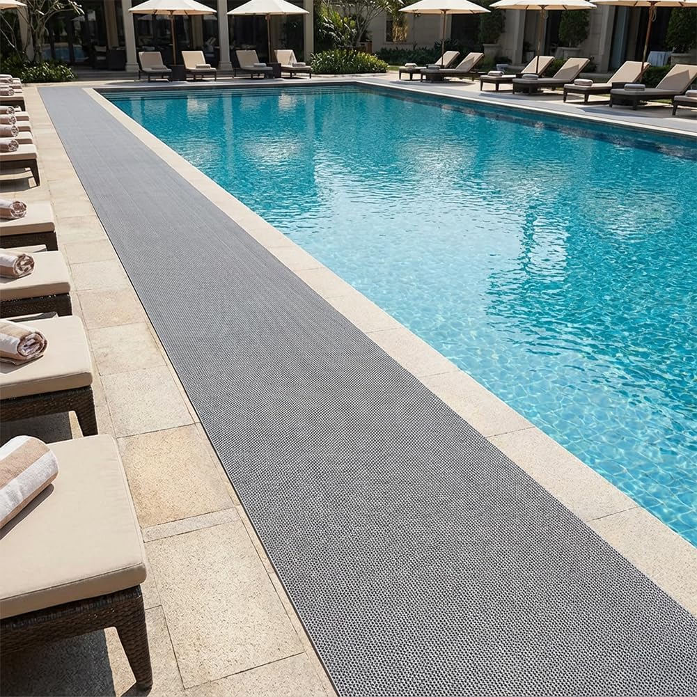 Thick PVC Drainage Floor Mat 3x10FT, Non Slip Flooring Mats Swimming Pool Bathroom Mat Anti-Fatigue Heavy Duty Commercial Floor Mats for Outdoor Balcony Garage Restaurant Sauna SPA, Grey