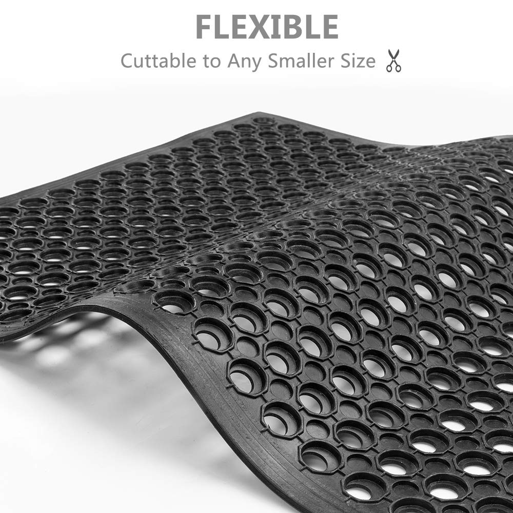 ROVSUN Rubber Floor Mat with Holes, Anti-Fatigue/Non-Slip Drainage Mat, for Industrial Kitchen Restaurant Bar Bathroom Utility Garage Pool Entry Door Mat, Indoor (36'' x 60'' Black 1Pcs)