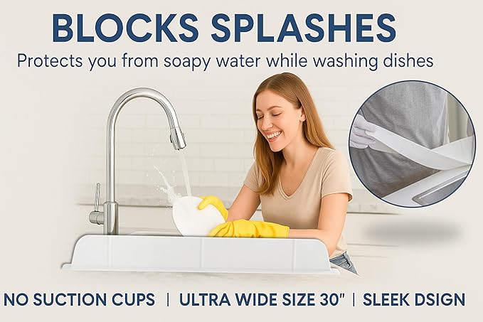 30 inch Premium Kitchen Sink Silicone Water Splash Guard SIZE UPGRADE 30" and